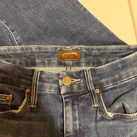 Mother Looker Ankle Fray Jeans Invitation Only Dark Wash Raw Hem Sz 24 Casual - Picture 2 of 6